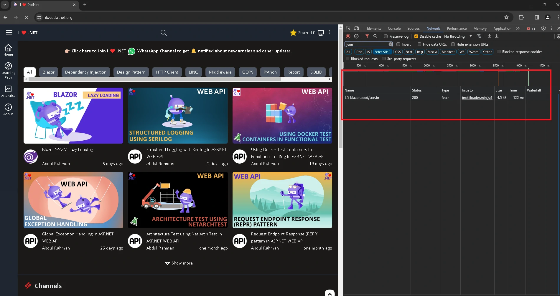 home screen of i love dotnet
