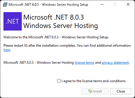 Installing .NET Windows Hosting Bundle