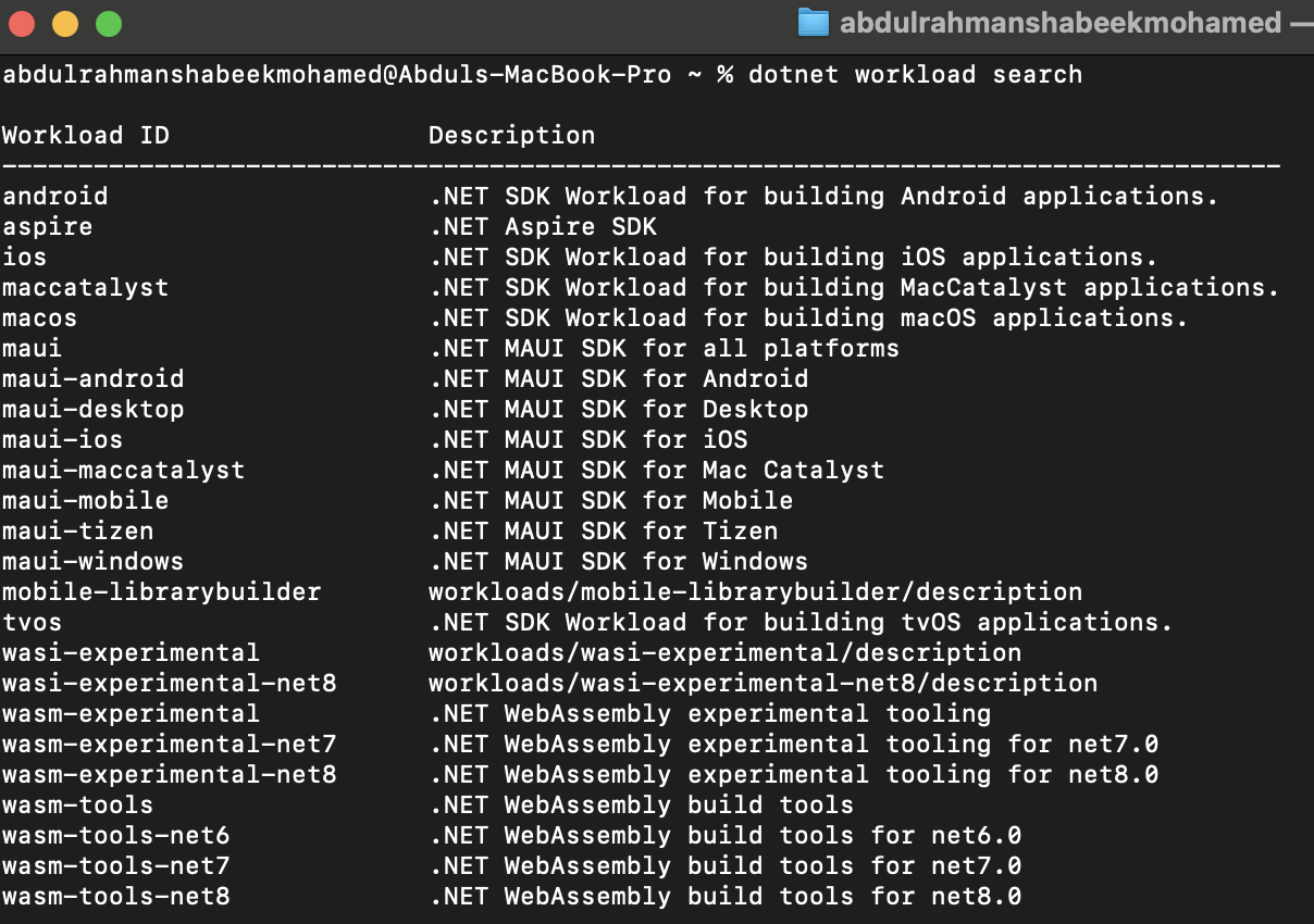 dotnet-workload-search